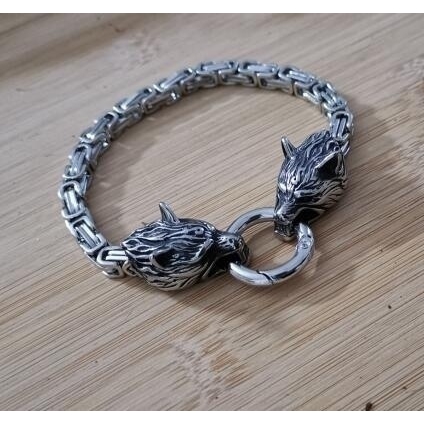 Vòng tay bằng thép không gỉ 22cm hình đầu sói phong cách viking cá tính cho nam