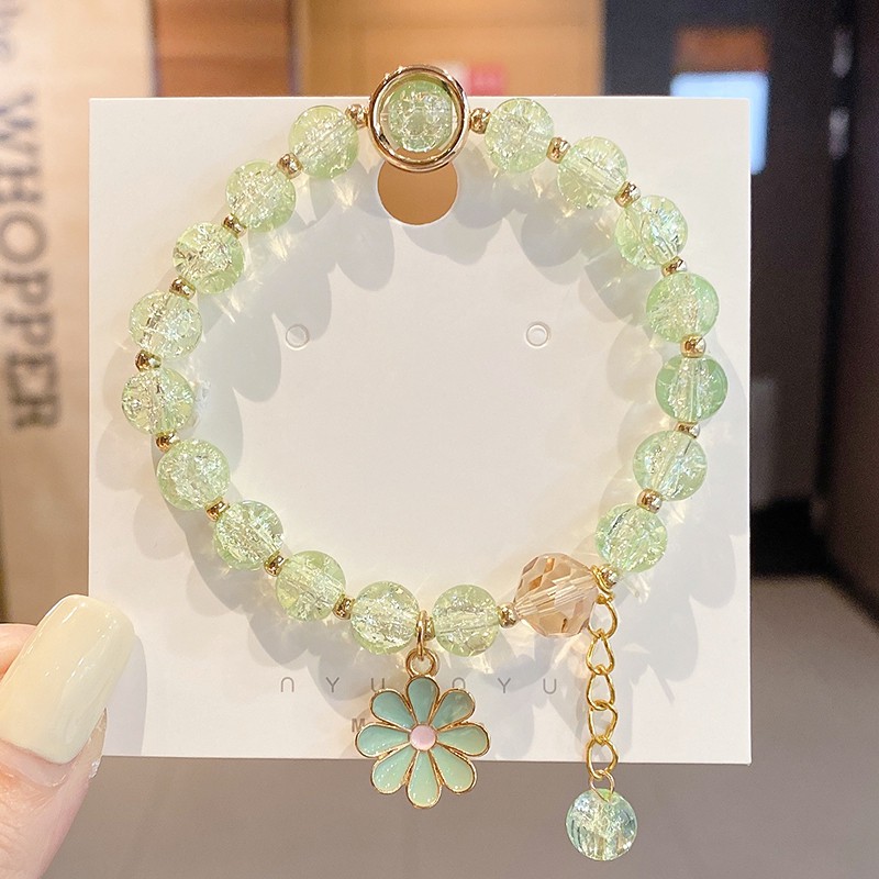 Vòng tay xỏ hạt pha lê hình hoa cúc thời trang Nhật Bản cho nữ