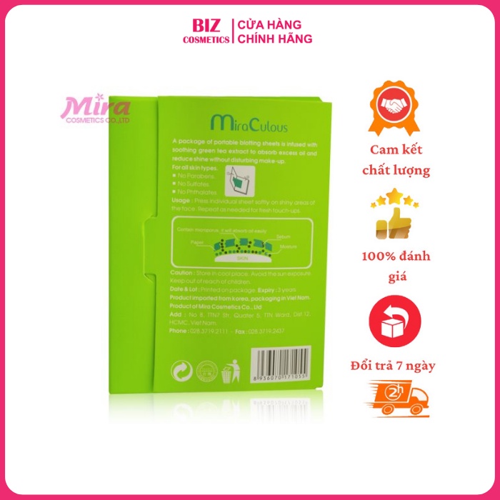 Giấy thấm dầu tinh chất trà xanh Mira Culous Oil Off Paper hàng chính hãng Hàn Quốc 80 tờ | WebRaoVat - webraovat.net.vn