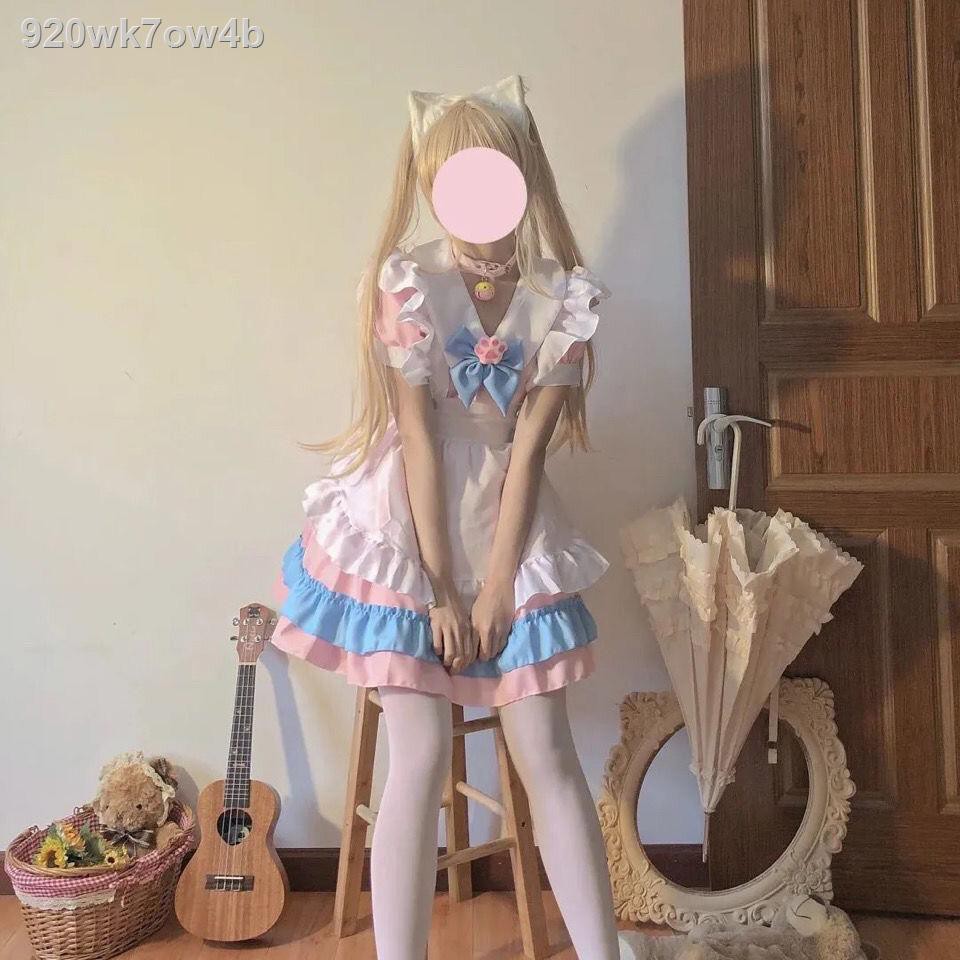 chân váy dàichân váy tennis☑㍿▫mới siêu dễ thương trang phục hầu gái màu hồng xanh cosplay Lolita của phụ nữ hàng