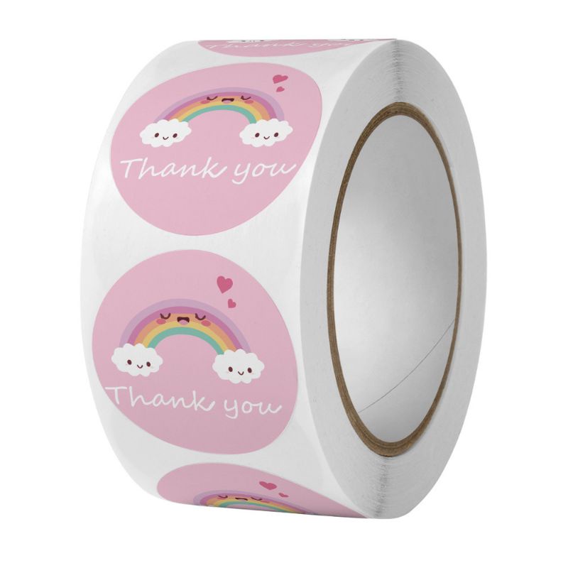 Cuộn 500 tem dán/sticker thank you cảm ơn size 2,5cm (nhiều mẫu)
