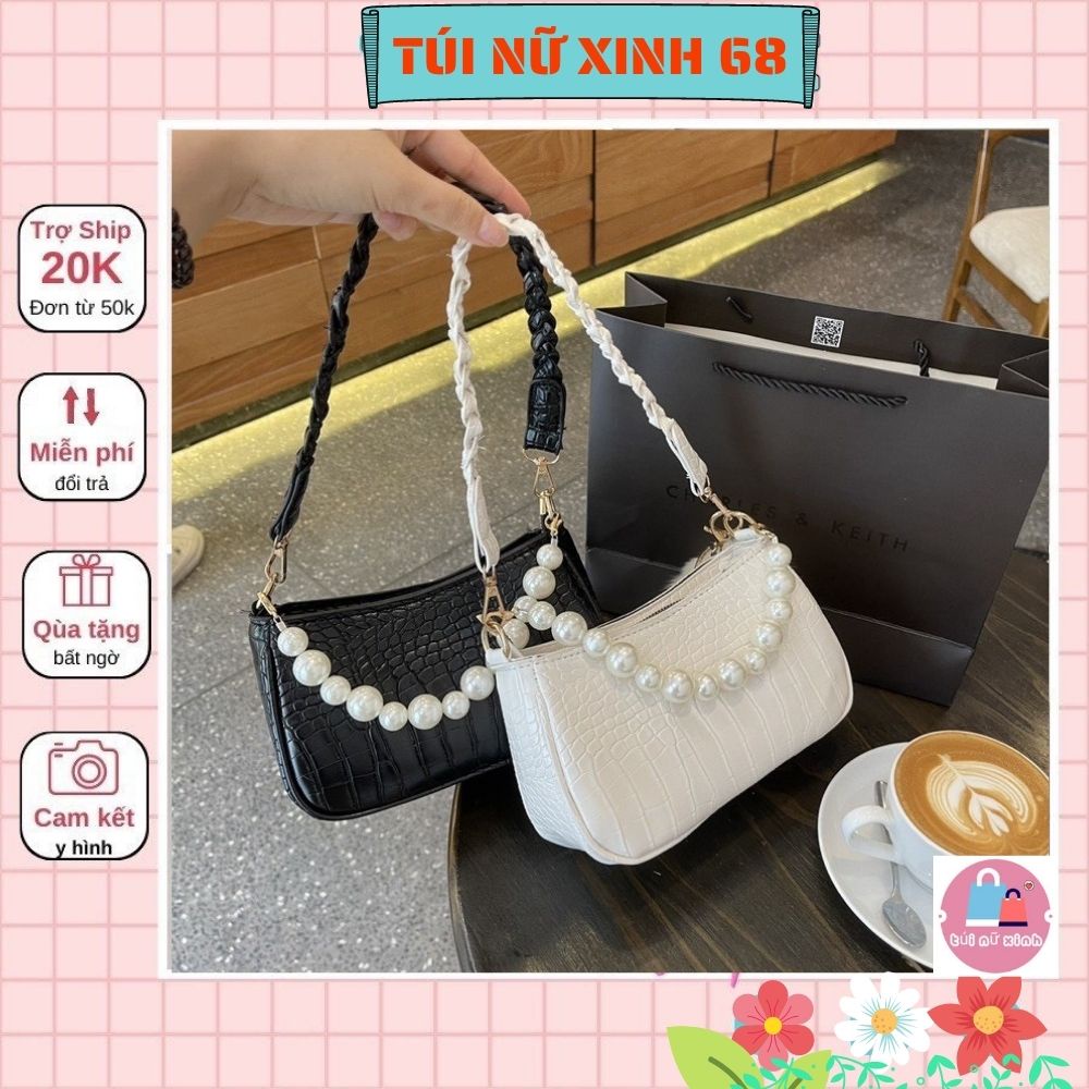 Túi kẹp nách quai tết phối dây ngọc bánh bèo có dây đeo chéo TNX 519
