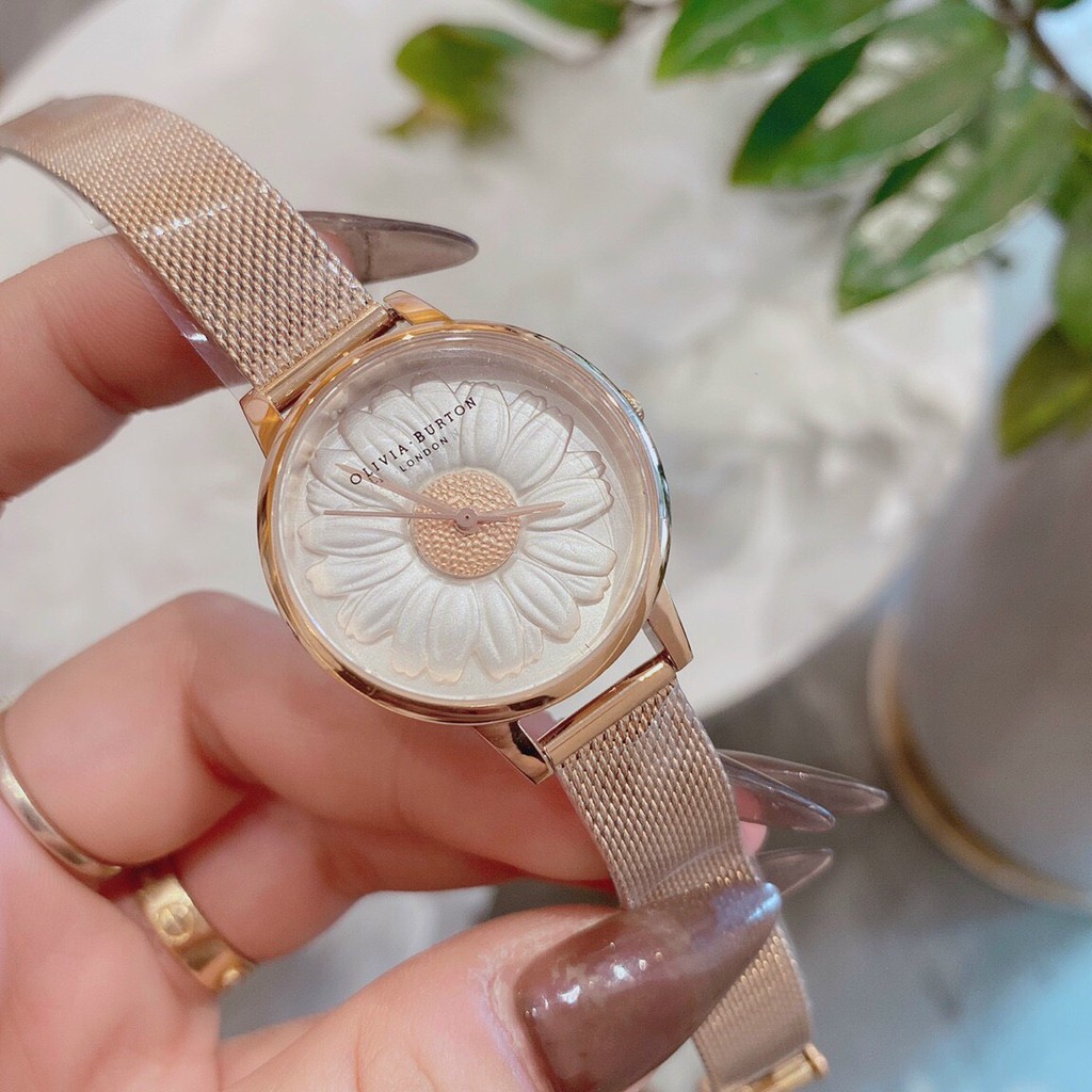 Đồng hồ nữ Olivia Burton Flower Show 3D Daisy Gold Mesh case 30mm, 3atm