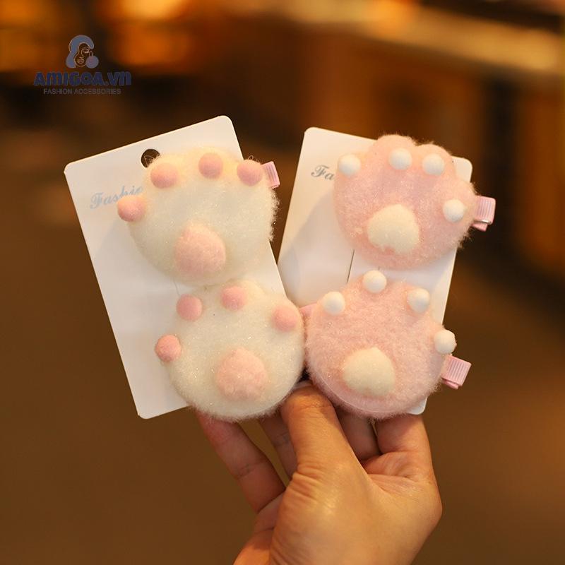 Kẹp Tóc Hình Chân Mèo Bằng Lông Nhung Dễ Thương Xinh Xắn Dành Cho Nữ