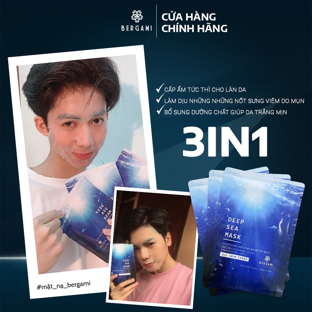 Mặt nạ giấy tinh chất tảo biển dưỡng ẩm trắng da nâng tone ngừa mụn Bergemi Deep Sea 30g [1 miếng]