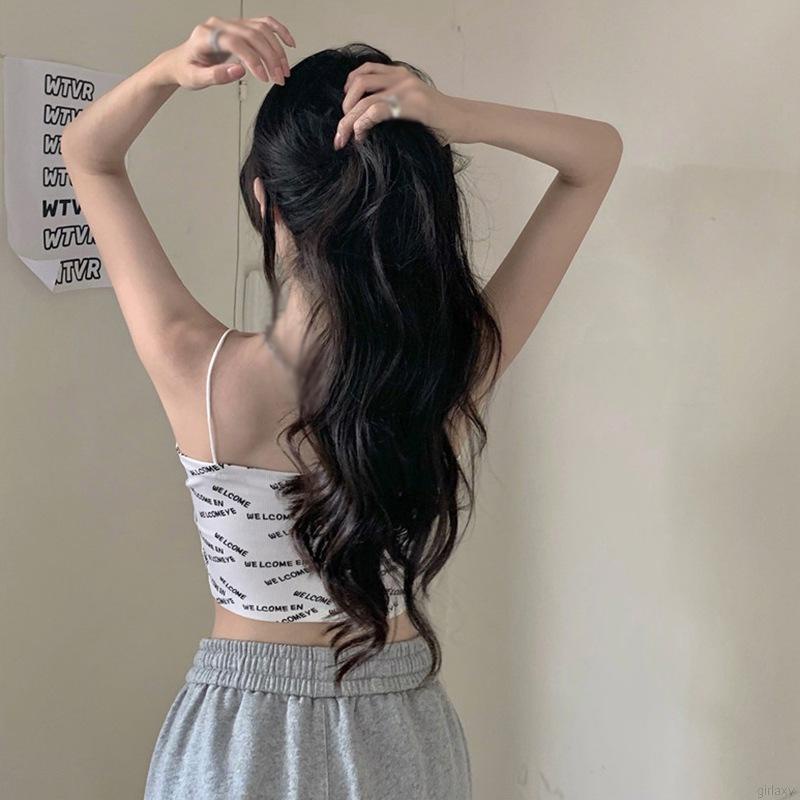 Áo croptop nữ hai dây cổ V họa tiết chữ đơn giản thời trang mùa hè Hàn Quốc
