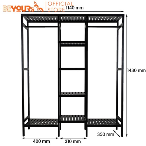 Tủ Gỗ Treo Đồ Quần Áo Gỗ BEYOURs Triple Hanger Size Khổng Lồ Có Kệ Cây Sào Đa Năng Nội Thất Phòng Ngủ Lắp Ráp Dễ Dàng