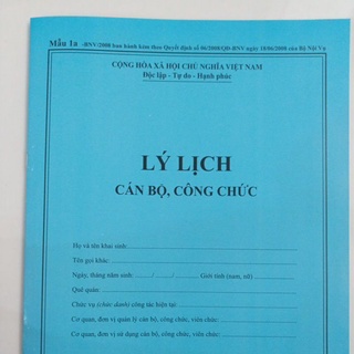 Lý lịch cán bộ công chức (3 quyển) mẫu 1a 2008