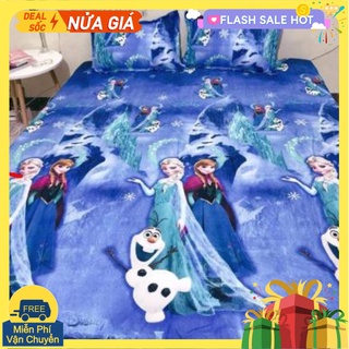 [Free ship-Xả kho cắt lỗ]Bộ ga gối cotton poly,gồm 1ga 2 vỏ gối,rẻ nhất tp hcm,chát chọn mẫu-công chúa elsa xanh