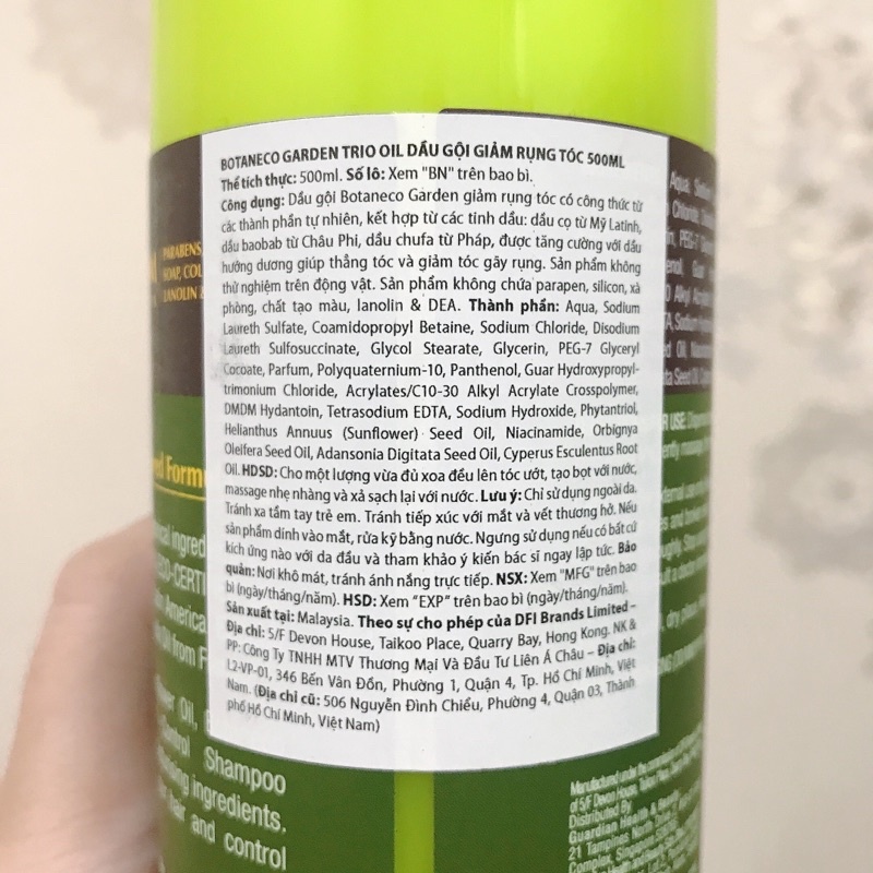 Dầu Gội Botaneco Garden Trio Oil Shampoo Hair Fall Control Ngăn Rụng Tóc 500ml