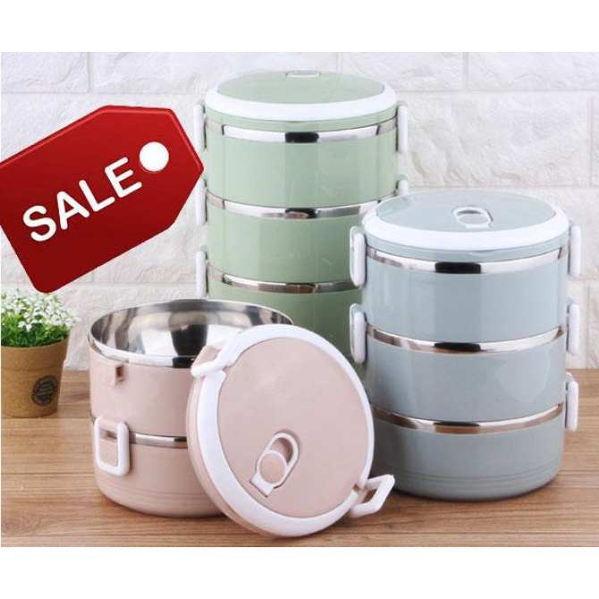 Hộp cơm giữ nhiệt 3 tầng ruột inox CỠ TO 15x15x20CM (BQ227)