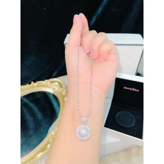 Dây chuyền mì mặt tròn đá bagguet mạ bạch kim