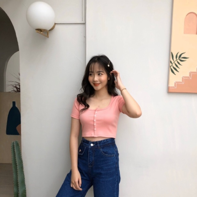 Áo Croptop Nút Ulzzang | BigBuy360 - bigbuy360.vn