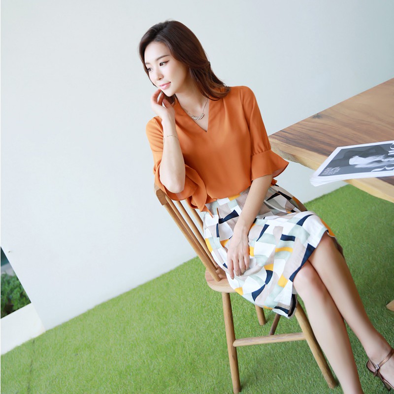 Áo cổ V tay nơ phong cách Hàn-MS07A