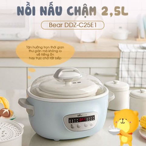 Nồi Nấu Cháo Cho Bé_Nồi Nấu Chậm_Hầm Cháo Đa Năng, Kèm Lồng Hấp_Bear Dung Tích 0.8L- 1L - 1,6L - 2,5L- Bảo Hành 12 Tháng