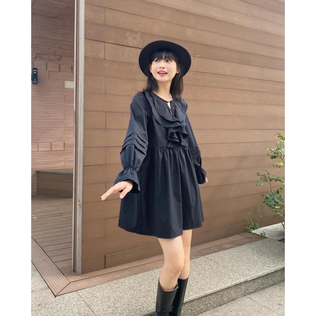 ĐẦM BABY DOLL ĐEN NHẤN BÈO NGỰC - BABYDOLL DRESS