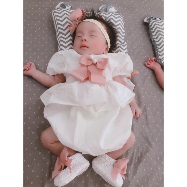 [Tặng túi tỏi] Set body cho bé, body cho bé, set đồ đầy tháng thôi nôi, set body nơ hồng cộc tay