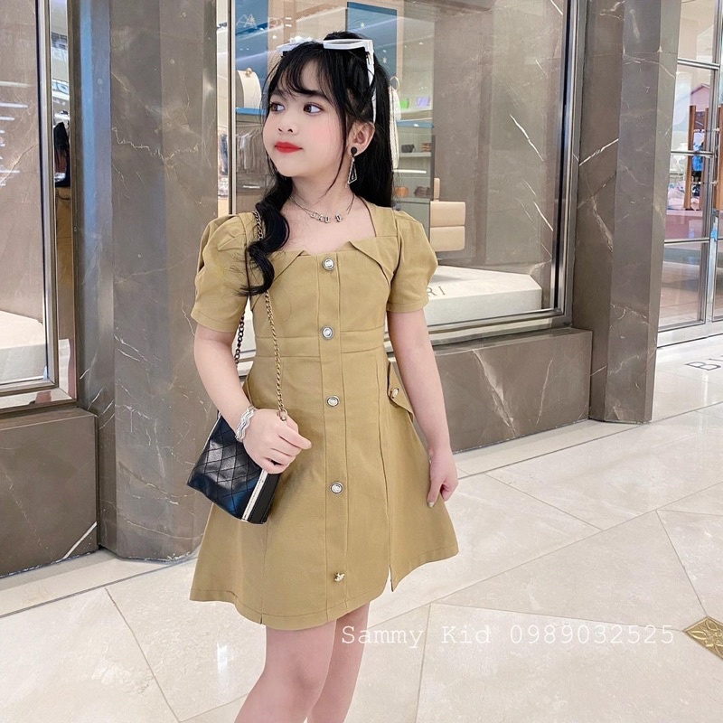 Váy kaki tay bồng cho bé gái 14kg-22kg nhẹ nhàng tiểu thư