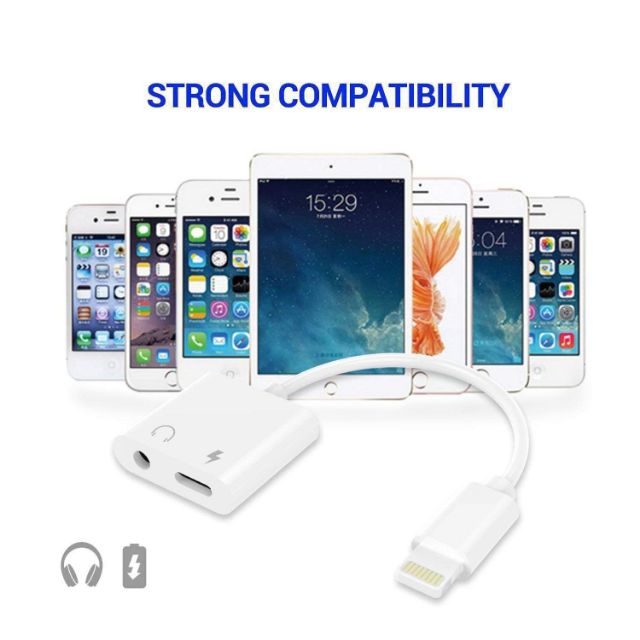 [Mã ELFLASH3 hoàn 10K xu đơn 20K] Cáp Chuyển Đổi Lightning 2 Chức Năng Tai Nghe Và Sạc Cho IPhone 7, 8, X