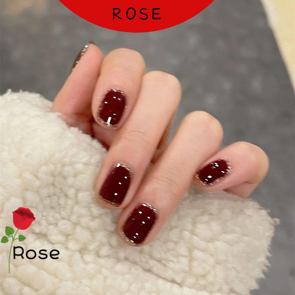 Bộ 24 Móng Tay Giả Ngắn Màu Trơn Đầu Oval Có Thể Tháo Rời