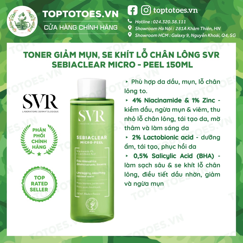 Toner giảm mụn, se khít lỗ chân lông SVR Sebiaclear Micro-peel 150ml [NHẬP KHẨU CHÍNH HÃNG 100%]