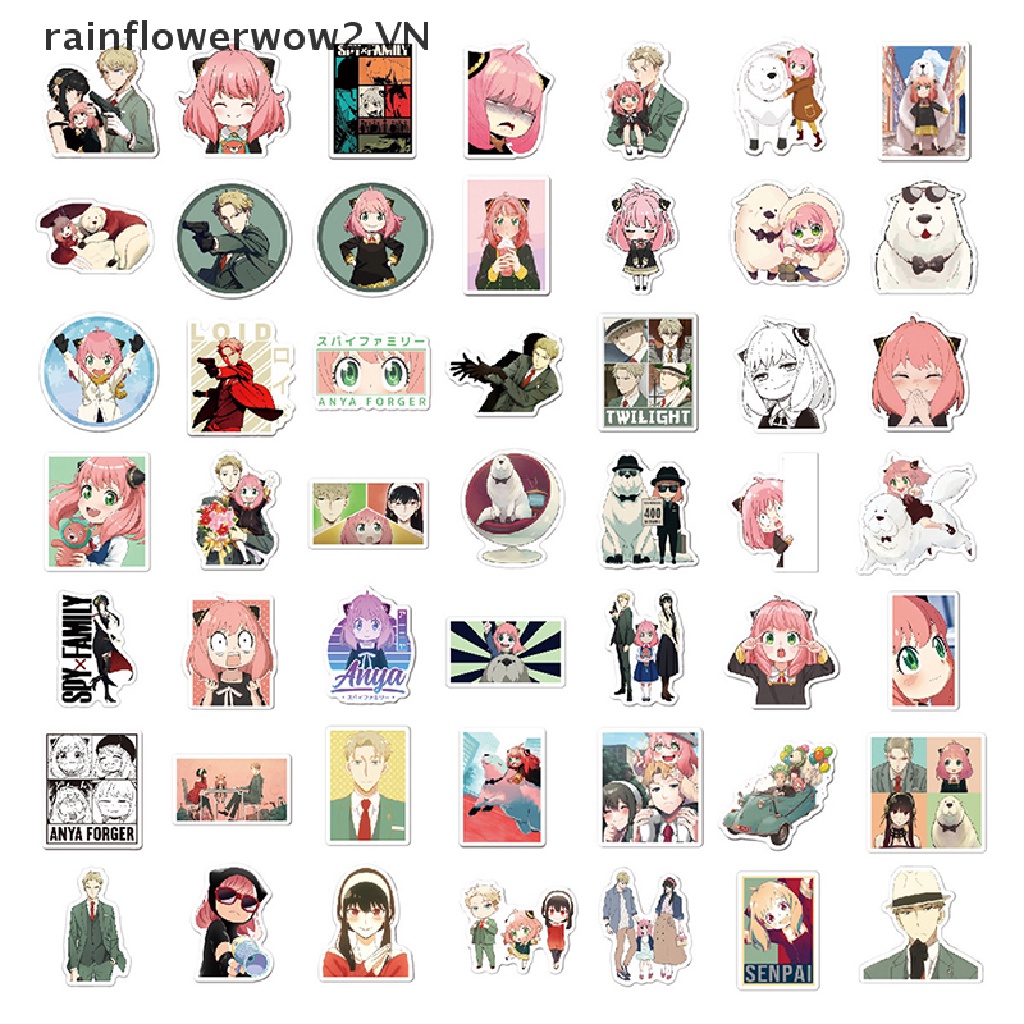 Bộ 50 Sticker Manga Yor Forger Loid Forger Anya Dán Laptop Họa Tiết Anime SPY x FAMILY