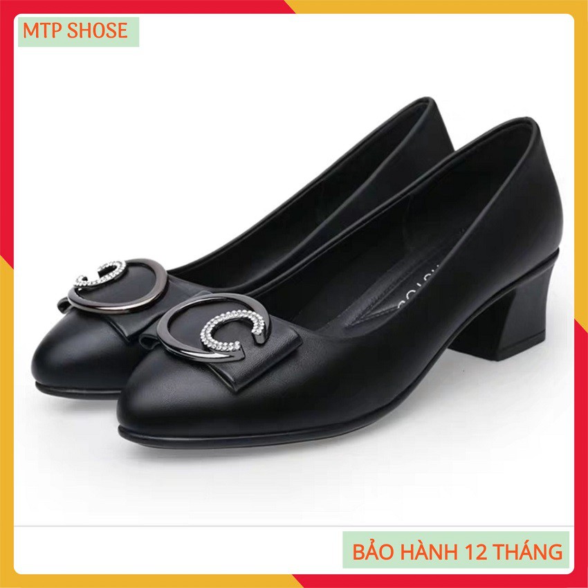 Giày cao gót ❤FREESHIP❤ giày công sở nữ hàng VNXK chất da mềm lót êm chân đế vuông 4 phân đính nơ C - BB13