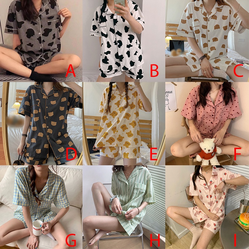 Bộ đồ ngủ ngắn tay in họa tiết hoạt hình độc đáo phong cách Hàn Quốc thời trang mùa hè cho nữ