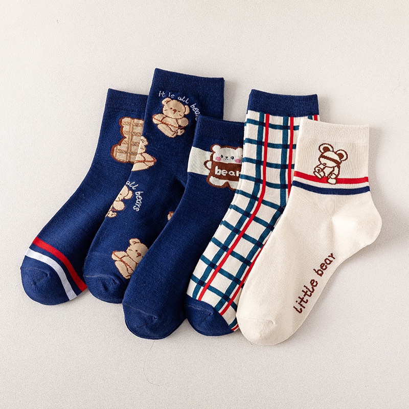 Tất Vớ Cotton Nữ Cổ Cao họa tiết Gấu LITTLE BEAR - SONO11