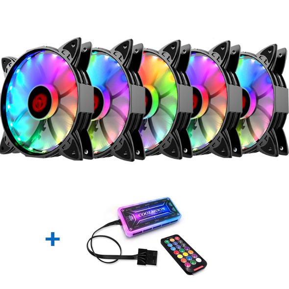 BỘ 5 Quạt Tản Nhiệt, Fan Case Coolmoon V1 LED RGB DIGITAL 16 TRIỆU MÀU, 366 HIỆU ỨNG - KÈM BỘ HUB VÀ REMOTE