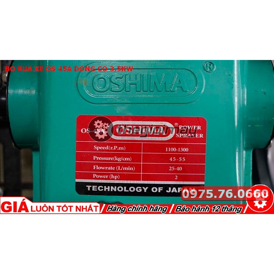 MÁY RỬA XE DÂY ĐAI - Bộ rửa xe động cơ 3.5kw đầu OS 45A + MOTOR 3.5KW 5HP VỎ GANG SIÊU TỐT- BỘ X