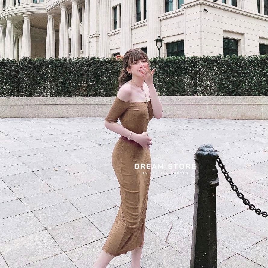 [MẪU MỚI] Đầm Body Trễ Vai Phom Dài Tay Ngắn Chất Thun Gân Thích Hợp Mặc Đi Tiệc Đi Làm Đi Chơi | BigBuy360 - bigbuy360.vn