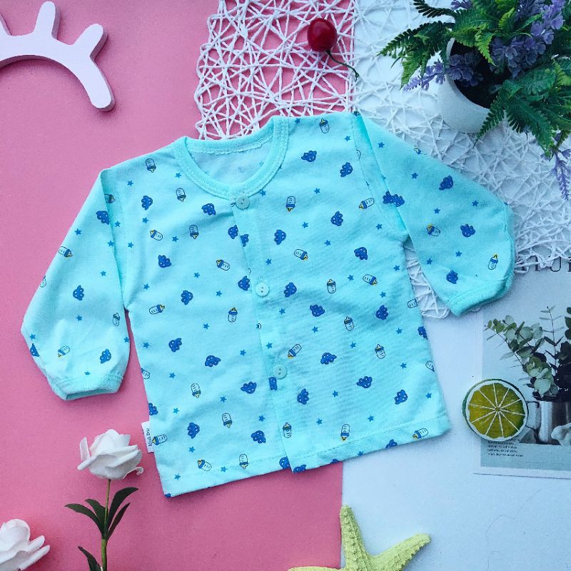 Áo Cotton Bình Sữa Dài Tay Cúc Thẳng Cho Bé 3-10kg