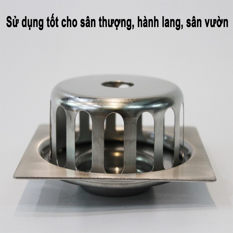 Cầu chắn rác thoát nước sân thượng, hành lang, sân vườn Inox 304, kiểu vuông, thoát nước nhanh