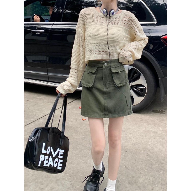 Xiaozhainv Bộ Áo Dệt Kim Dáng Rộng + Chân Váy Ngắn Kiểu retro Hàn Quốc Dễ Thương Cho Nữ