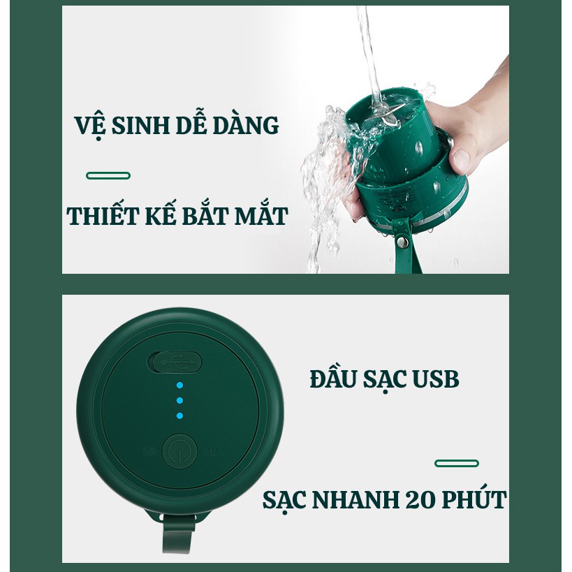 Máy Xay Sinh Tố Cầm Tay Mini Đa Năng JUICER Bình Thủy Tinh Dung Tích 400mL,Pin 2000mA Sạc USB