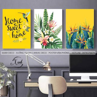 Tranh Hoa Lá tông vàng vintage - Bộ 3 tranh trang trí nội thất
