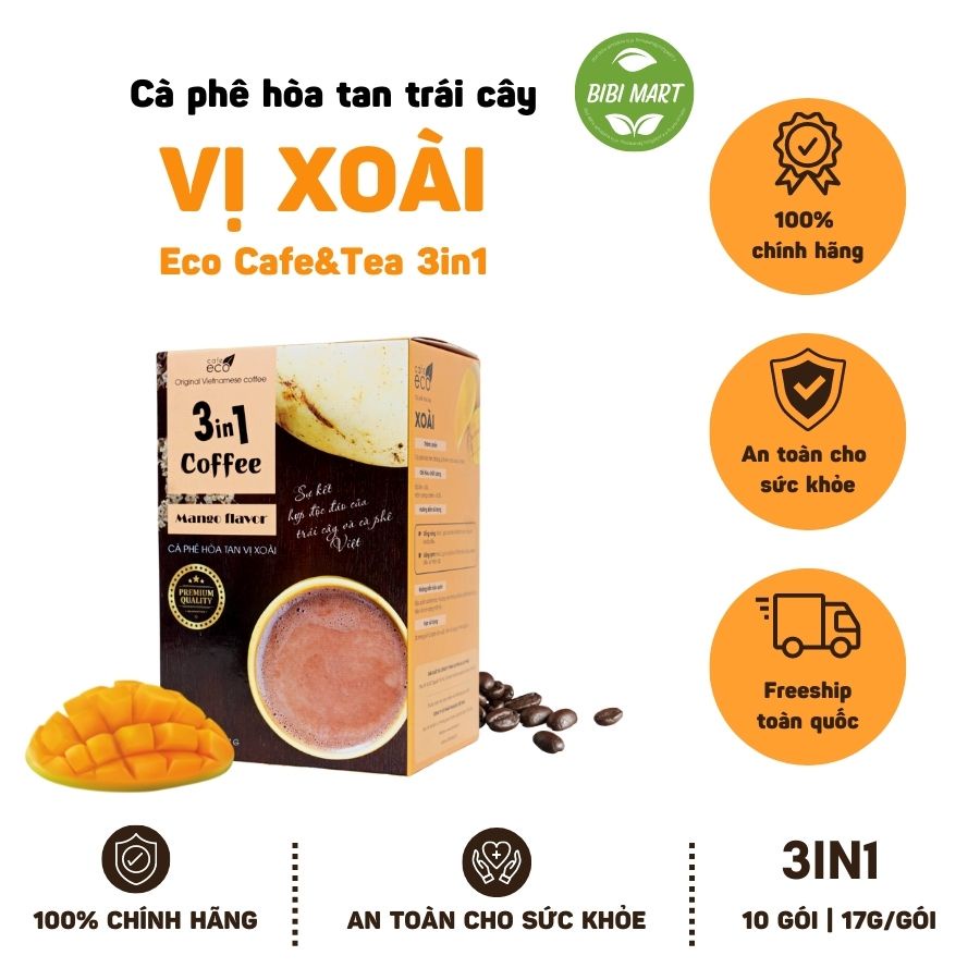 Cà phê hòa tan vị Xoài Eco Café & Tea 3in1 - Cafe sữa đá - Đồ uống nóng lạnh - 170g