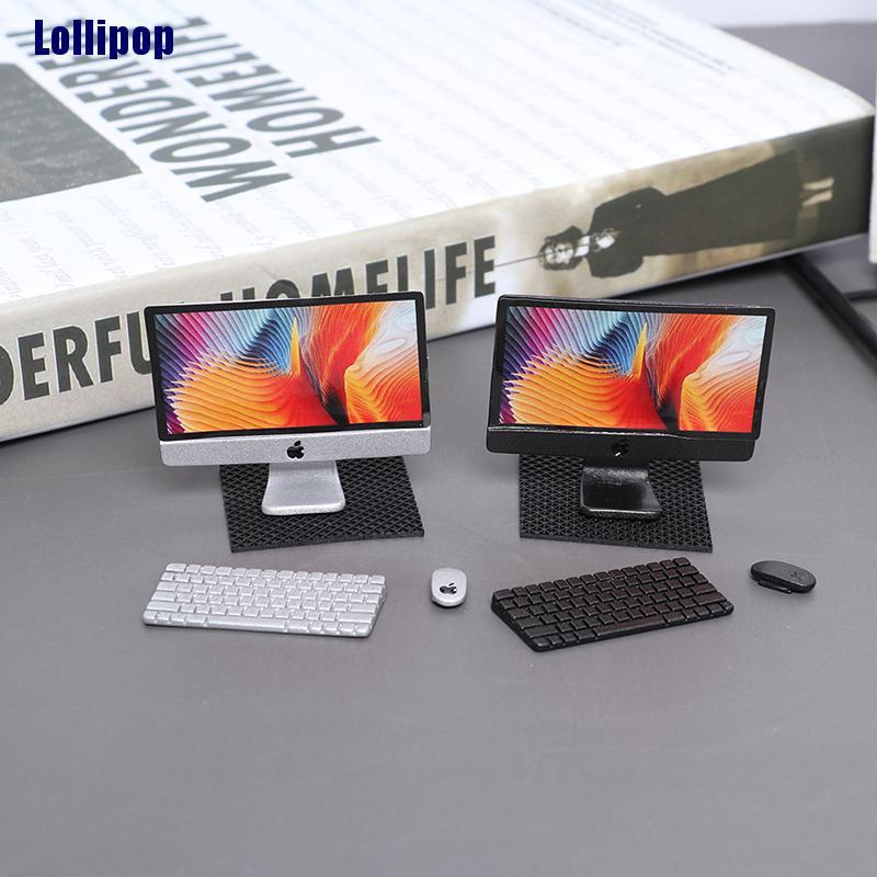 Mô hình máy tính + chuột + bàn phím mini tỉ lệ 1/12 trang trí nhà búp bê