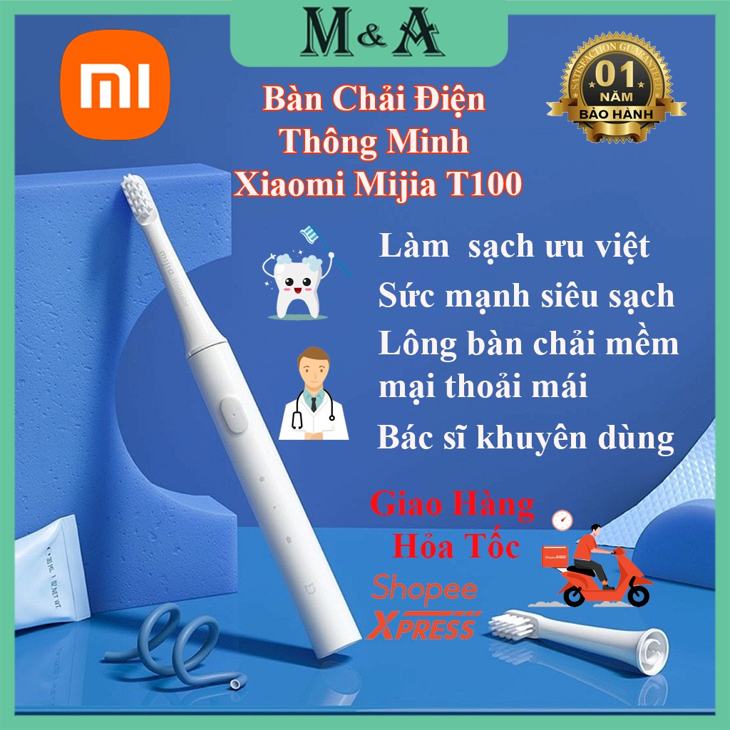Bàn chải điện Xiaomi Mijia T100 - Sạc Kháng Nước - Nhỏ Gọn - Dễ Sử Dụng - Loại Bỏ Mọi Vi Khuẩn Trong Răng