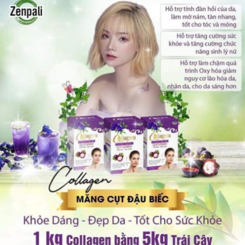 Collagen Măng Cụt Đậu Biếc Zenpali sáng đẹp da mờ nám 1 Hộp 30 gói