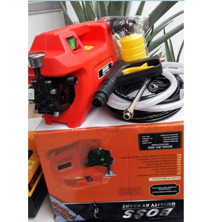 Máy rửa xe - Máy rửa xe BOSS dây 15m, súng dài nửa mét, tặng kèm bình cà phòng hàng công ty
