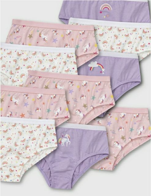 [2 mẫu] Set 10 quần lót bé gái họa tiết unicorn săn sale Tu UK Auth