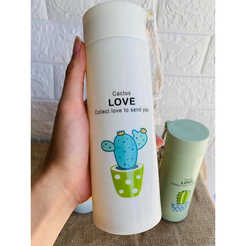 [FREESHIP CÓ CHỌN MÀU] ⭐️ BÌNH NƯỚC XƯƠNG RỒNG LÕI THUỶ TINH 400 ML  CHAI NƯỚC VỎ NHỰA LÚA MẠCH LÕI THUỶ TINH CUTE