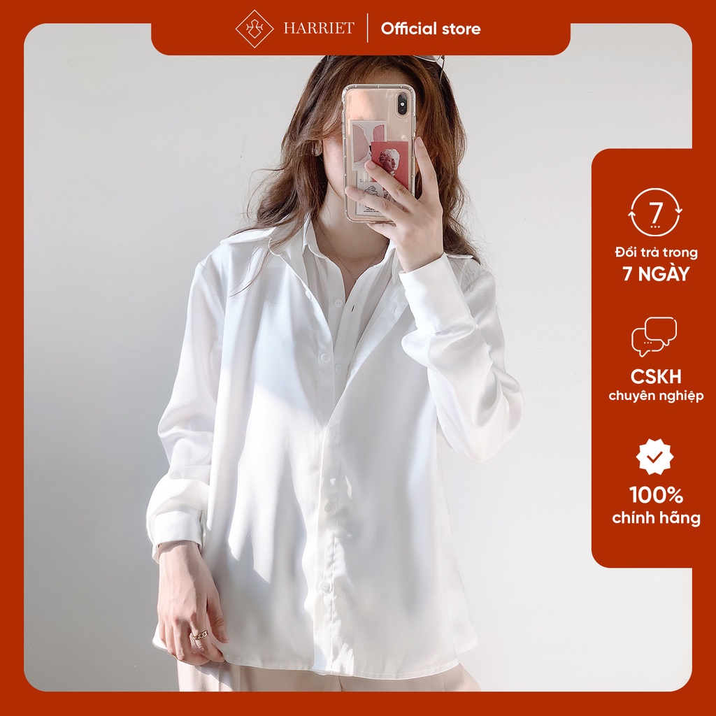 Áo sơ mi nữ trắng lụa cổ hai lớp Double Layer Harriet
