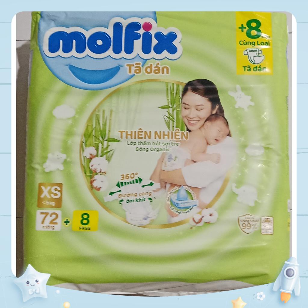 [ Tặng thêm 8 miếng] Tã dán sơ sinh Molfix size XS 72m cho bé (&lt;5kg) và S56m cho bé (4-8kg)