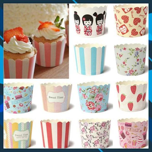 Bộ 50 chén giấy lót nướng bánh cupcake cứng đáy 5cm