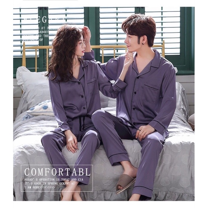 NG9315 - Bộ pyjama nam/nữ dài tay chất lụa hàng nhập