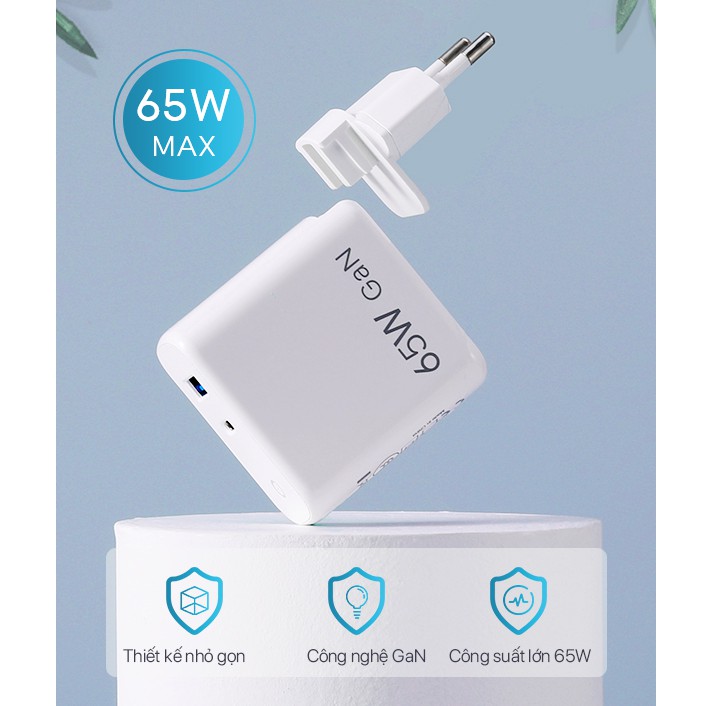 Cốc Sạc Nhanh 65W VIVAN GaN02 Tương Thích Với Các Thiết Bị Android/iOS - BẢO HÀNH 12 THÁNG