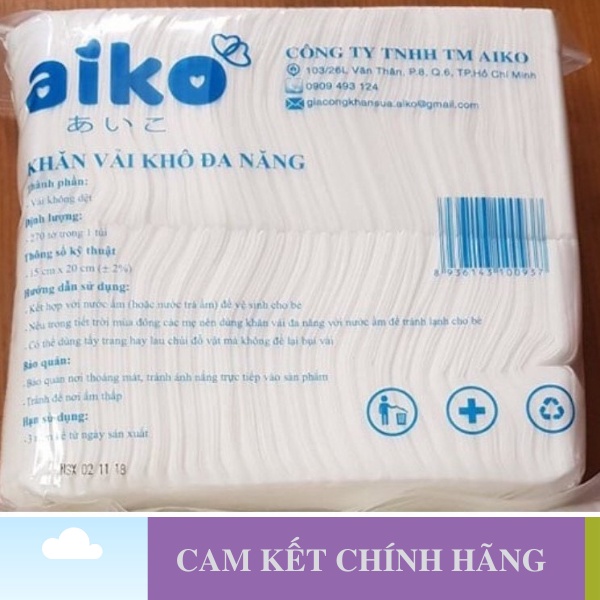 Khăn vải khô Aiko đa năng Khăn giấy khô đa năng Aiko 160 tờ 270 tờ 450 tờ - Hộp/Túi